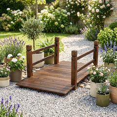 Decorative Outdoor Walkway Bridge with Railings for Farm or Backyard-Brown
