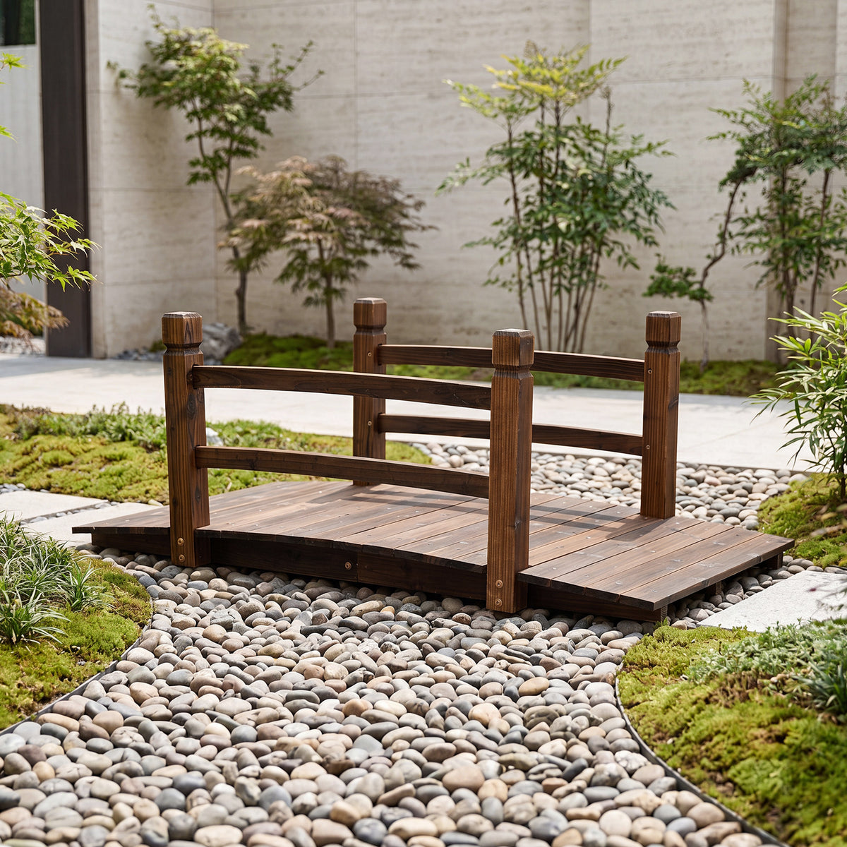 Decorative Outdoor Walkway Bridge with Railings for Farm or Backyard-Brown