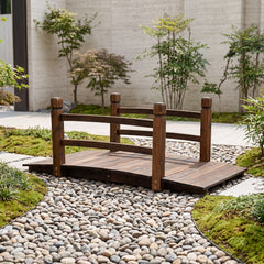 Decorative Outdoor Walkway Bridge with Railings for Farm or Backyard-Brown