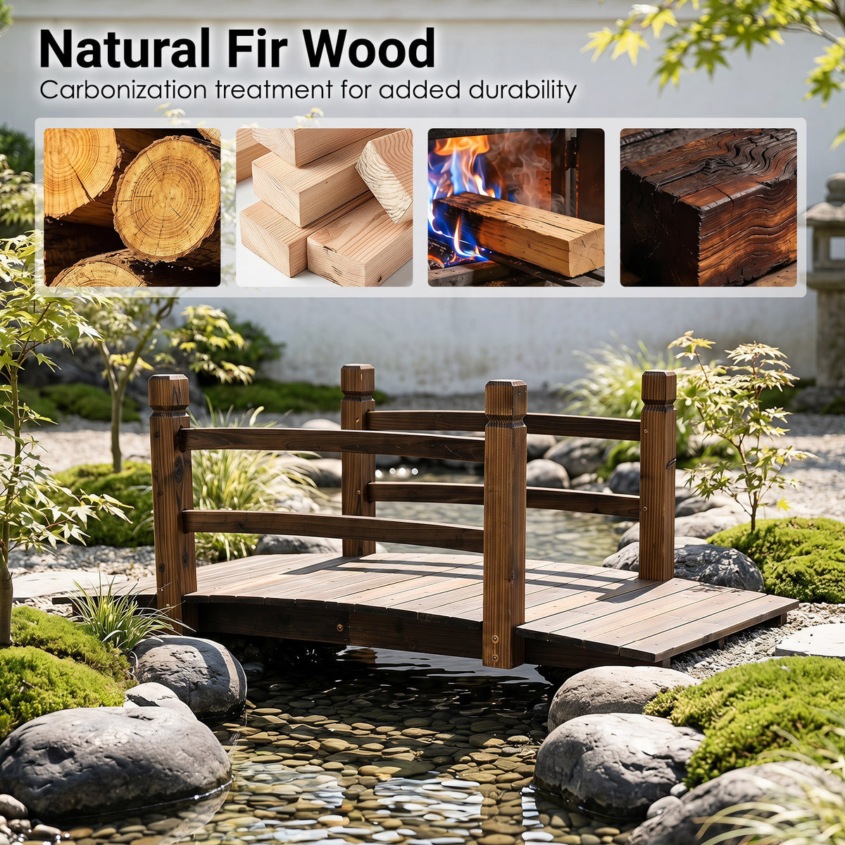 Decorative Outdoor Walkway Bridge with Railings for Farm or Backyard-Brown