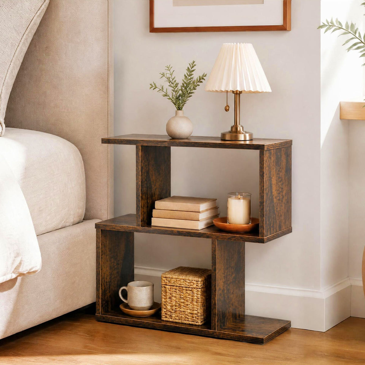 Decorative Storage Shelf Featuring Open Layout and Non-Slip Foot Pads for Entryway-Rustic Brown