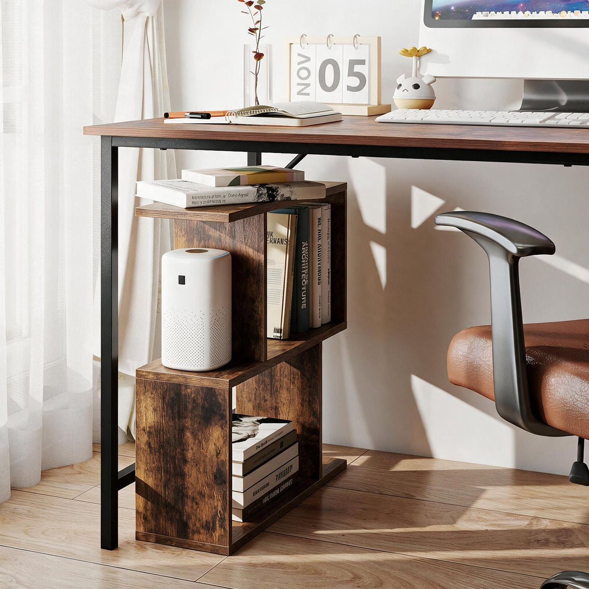 Decorative Storage Shelf Featuring Open Layout and Non-Slip Foot Pads for Entryway-Rustic Brown