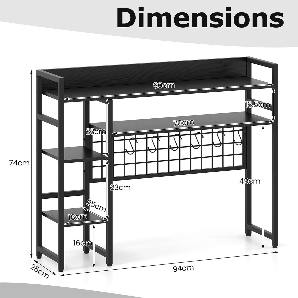 Desktop Bookshelf with 4 Open Storage Shelves for Computer Monitor Up to 32 Inch-Black