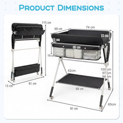 Product dimensions diagram for the black changing table