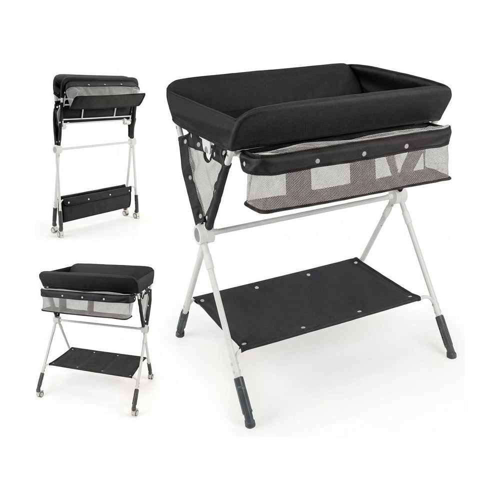 Diaper Changing Station with adjustable level and 4 universal wheels in black