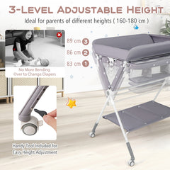 The grey changing table with adjustable height feature highlighted