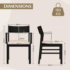 Dining Chair with Arms Set of 2 with Contoured Backrest and Padded Seat and Rubber Wood Legs- Black & Cream