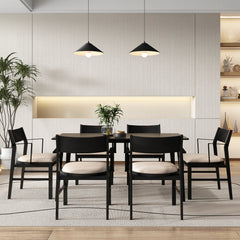 Dining Chair with Arms Set of 2 with Contoured Backrest and Padded Seat and Rubber Wood Legs- Black & Cream