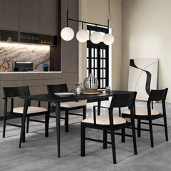 Dining Chair with Arms Set of 2 with Contoured Backrest and Padded Seat and Rubber Wood Legs- Black & Cream
