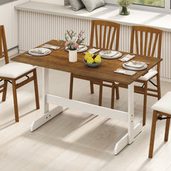 Dining Table for 4-6 People Rectangular Kitchen Table with Solid Wood Trestle Base-Walnut