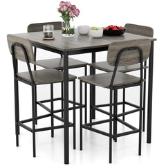 5-Piece Dining Bar Table Set for 4 Counter-Height Dining Table and 4 Bar Chairs-Grey