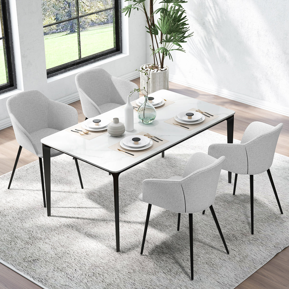 Dining Chairs Set of 2 with Ergonomic Backrest Design and Wide Armrest-Off-White
