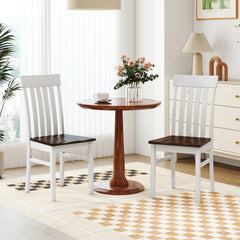 Dining Chairs Set of 2 with Hollowed Backrests and Rubber Wood Seats-Walnut & White