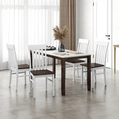 Dining Chairs Set of 2 with Hollowed Backrests and Rubber Wood Seats-Walnut & White