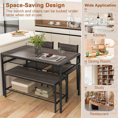 Dining Table Set for 4 with Storage Racks and Metal Frame-Grey