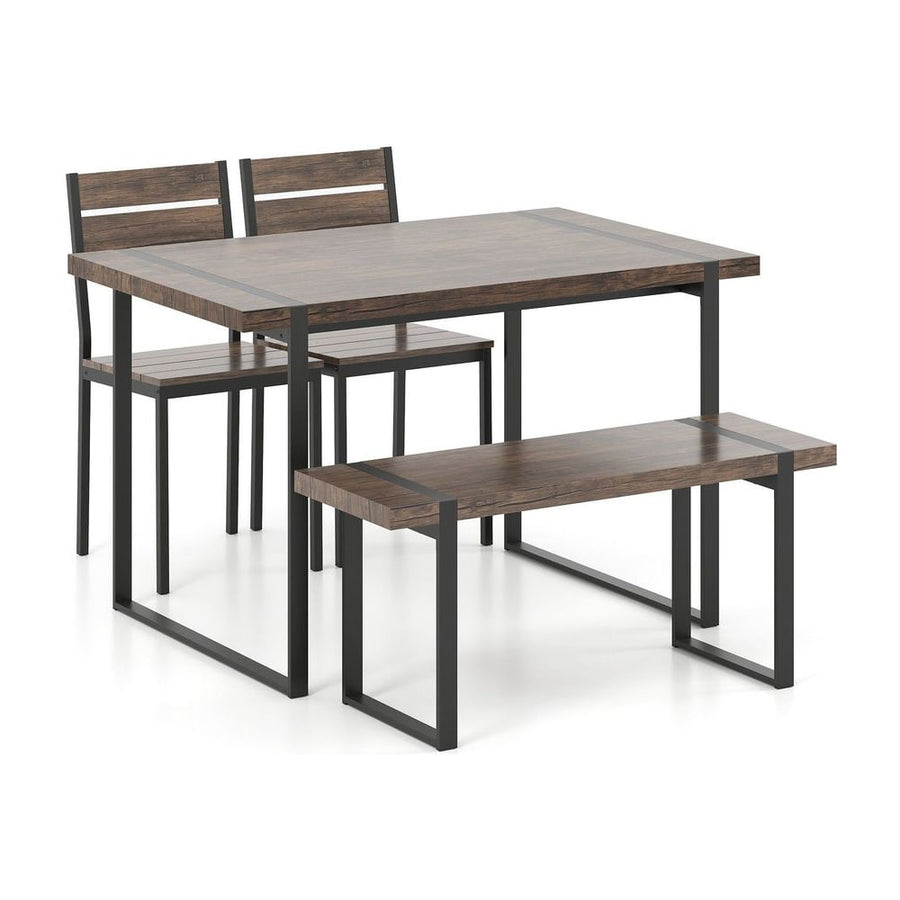 4-Piece Wooden Rectangular Dining Table Set with 1 Bench and 2 Armless Chairs for 4-Grey