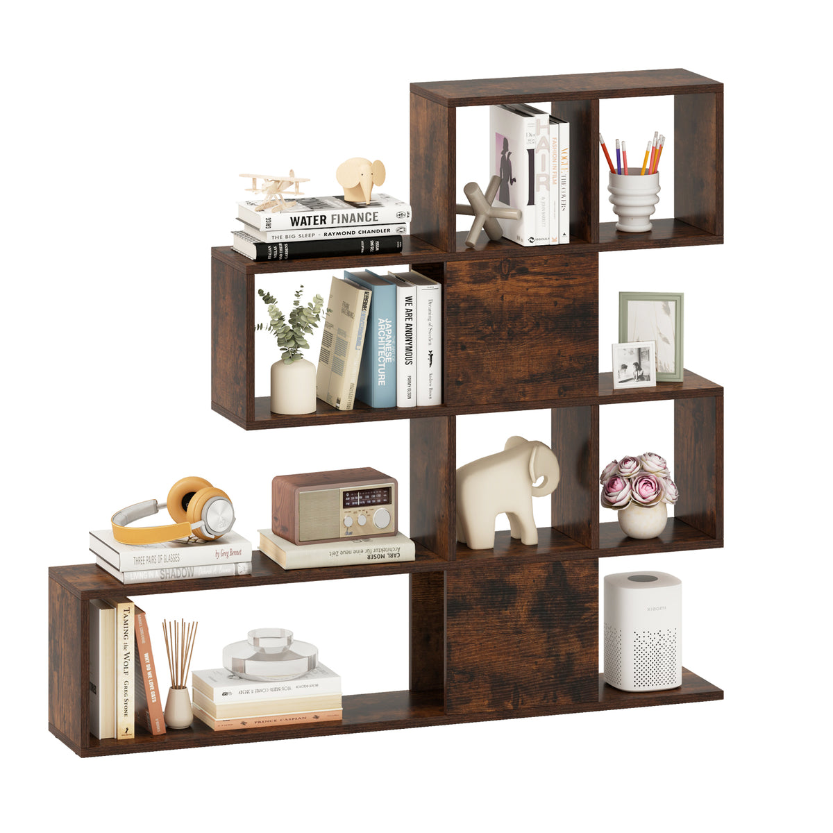 5-Tier Display and Storage Bookshelf in Rustic Brown