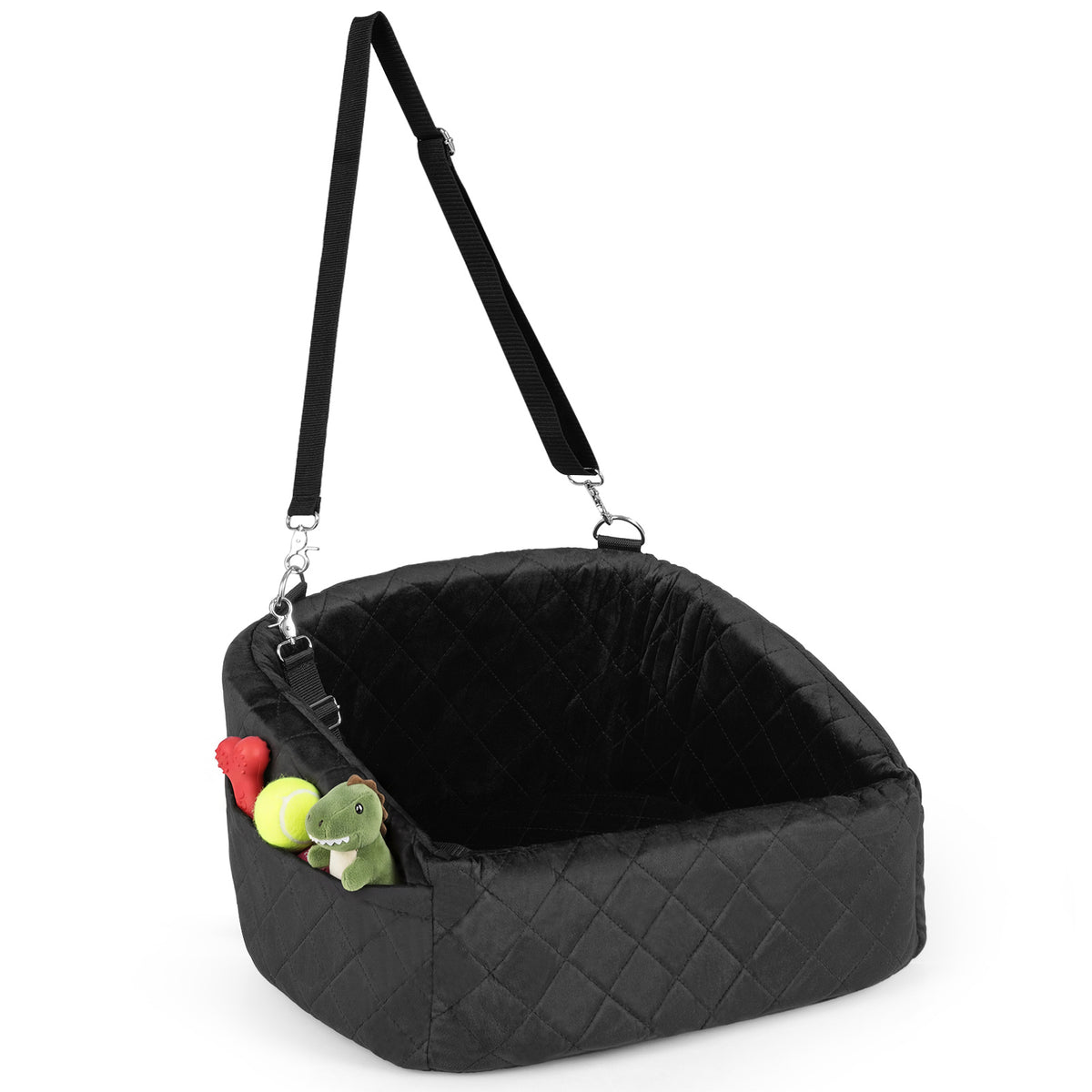 Dog Car Seat for Small Medium Pets with Safety Straps and Side Storage Pockets-Black