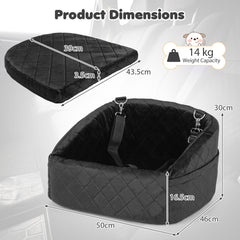 Dog Car Seat for Small Medium Pets with Safety Straps and Side Storage Pockets-Black