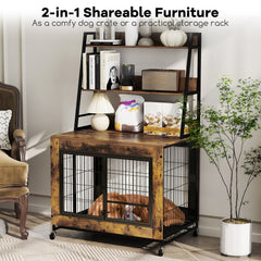 Dog Crate Furniture with 3 Lockable Doors and Flip-up Top-Coffee