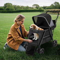 Dog Stroller Wagon with Dual Entry for Medium Small Senior Elderly Dogs-Black & Grey