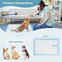 Dog and Puppy Pee Pads 90 x 60 cm(150 Counts) 6-Layer Leak-Proof Pet Pads-Blue