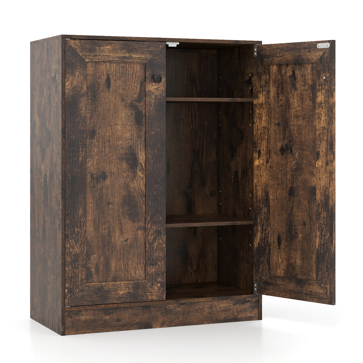 Double Door Storage Cabinet Wooden Sideboard Freestanding Kitchen Cupboard with Doors-Rustic Brown