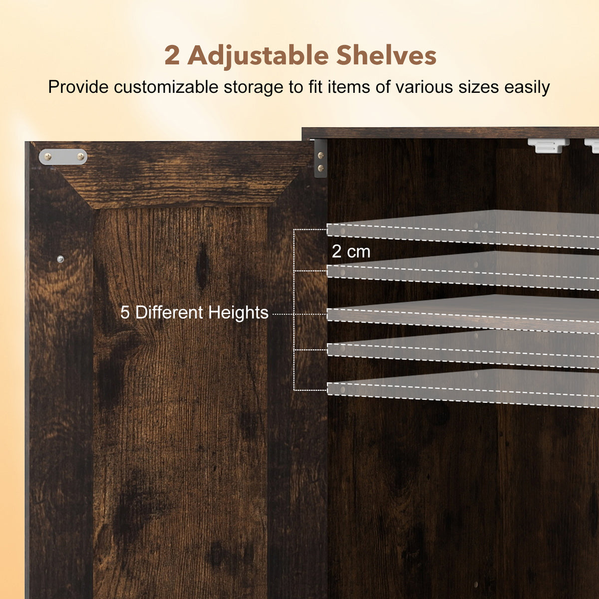Double Door Storage Cabinet Wooden Sideboard Freestanding Kitchen Cupboard with Doors-Rustic Brown