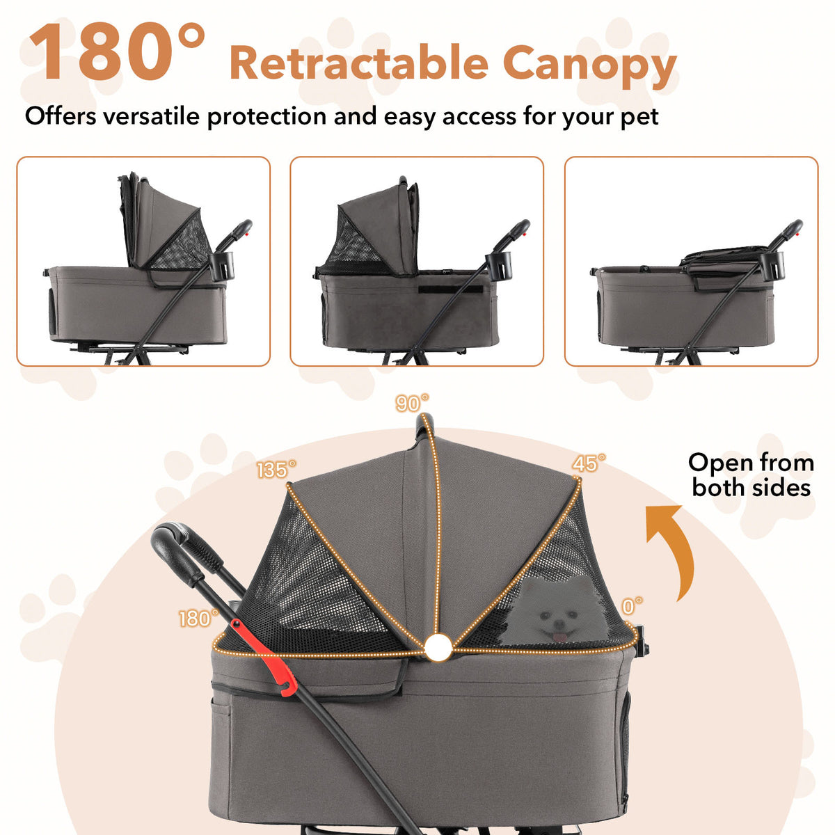 Double Pet Stroller 3 in 1 Foldable with 2 Detachable Carriers Car Seats-Grey