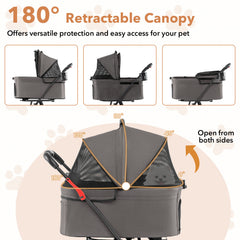 Double Pet Stroller 3 in 1 Foldable with 2 Detachable Carriers Car Seats-Grey