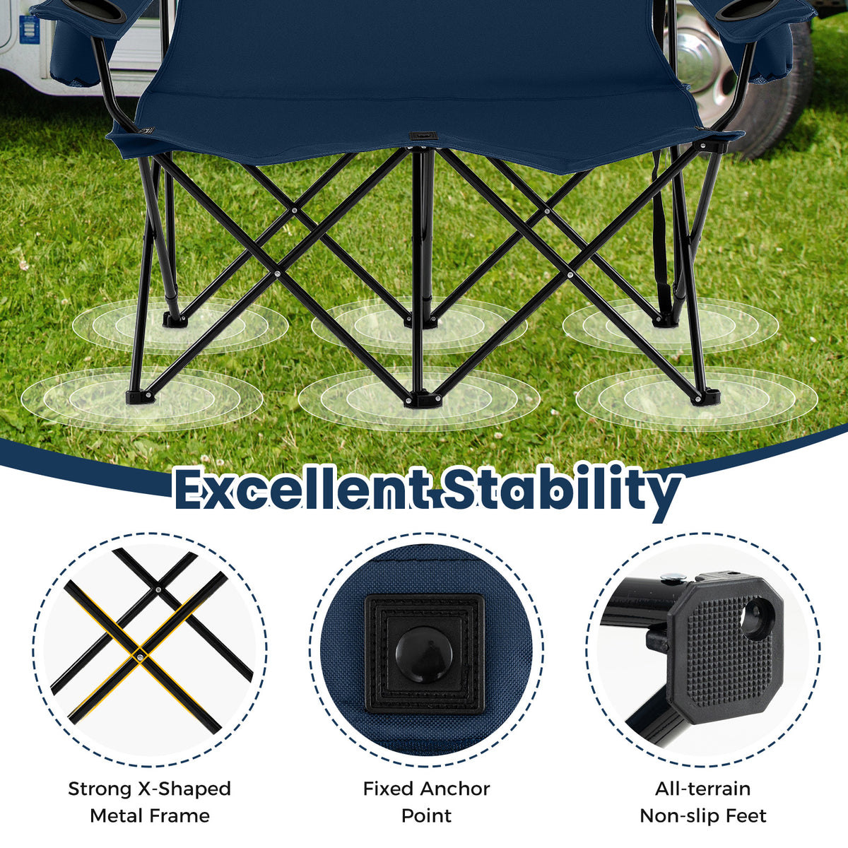 Double Camping Chair with Cup Holders and Carrying Bag-Blue