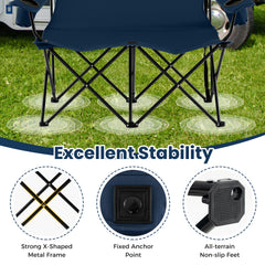 Double Camping Chair with Cup Holders and Carrying Bag-Blue