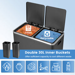 Double Recycle Pedal Bin wth Dual Removable Compartments-Black