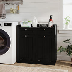 Double Tilt-Out Laundry Hamper Cabinet with Removable Baskets-Black