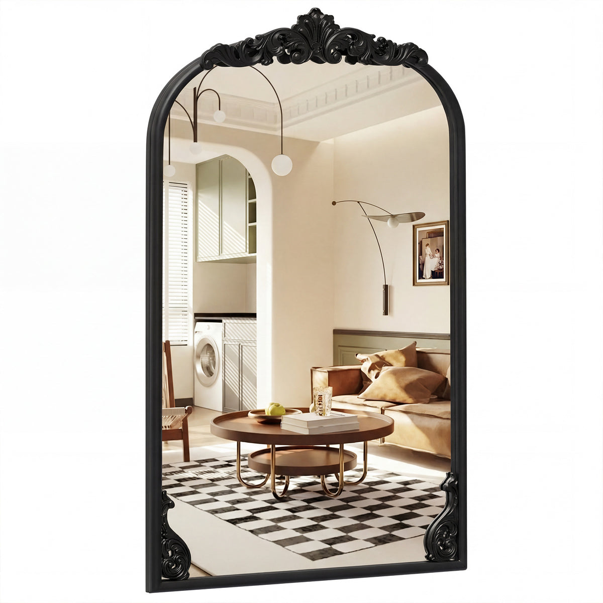 Dramatic Arched Wall Mirror with Baroque Ornate Frame-M