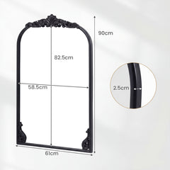 Dramatic Arched Wall Mirror with Baroque Ornate Frame-M