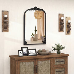 Dramatic Arched Wall Mirror with Baroque Ornate Frame-S
