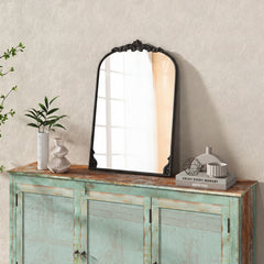 Dramatic Arched Wall Mirror with Baroque Ornate Frame-S