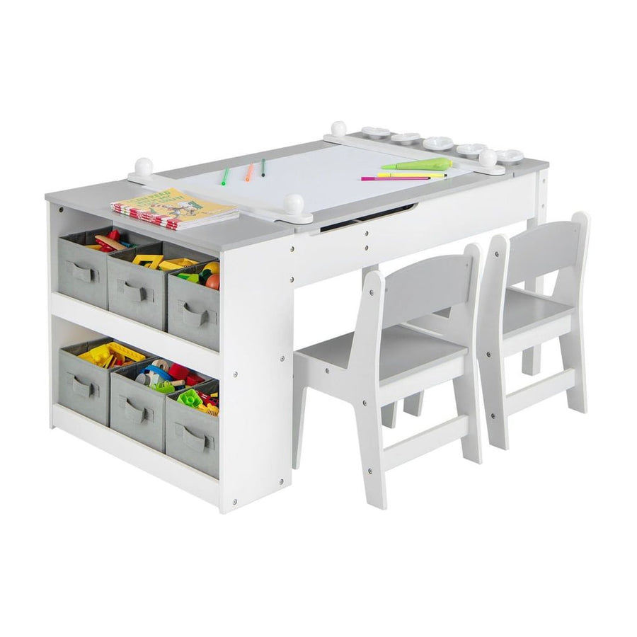 2-in-1 Kids Art Table and Art Easel Set with Chairs-Grey