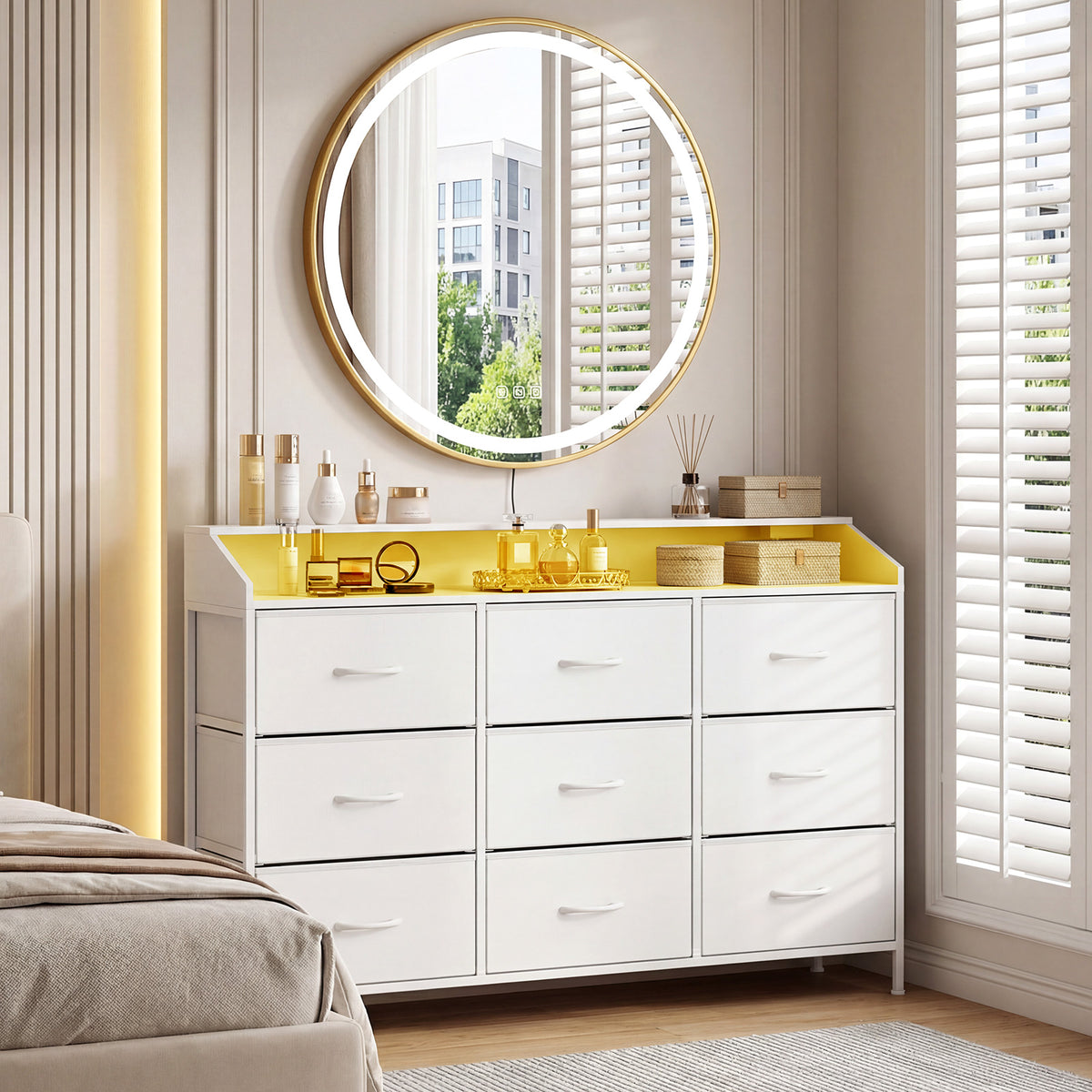 Dresser Storage Organizer with LED Lights for Bedroom-White
