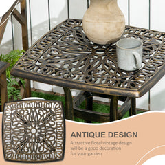 Outsunny Outdoor Patio Side Table with 38mm Dia. Umbrella Hole, Cast Aluminium Patio coffee Table, 54 x 54cm, Bronze Tone