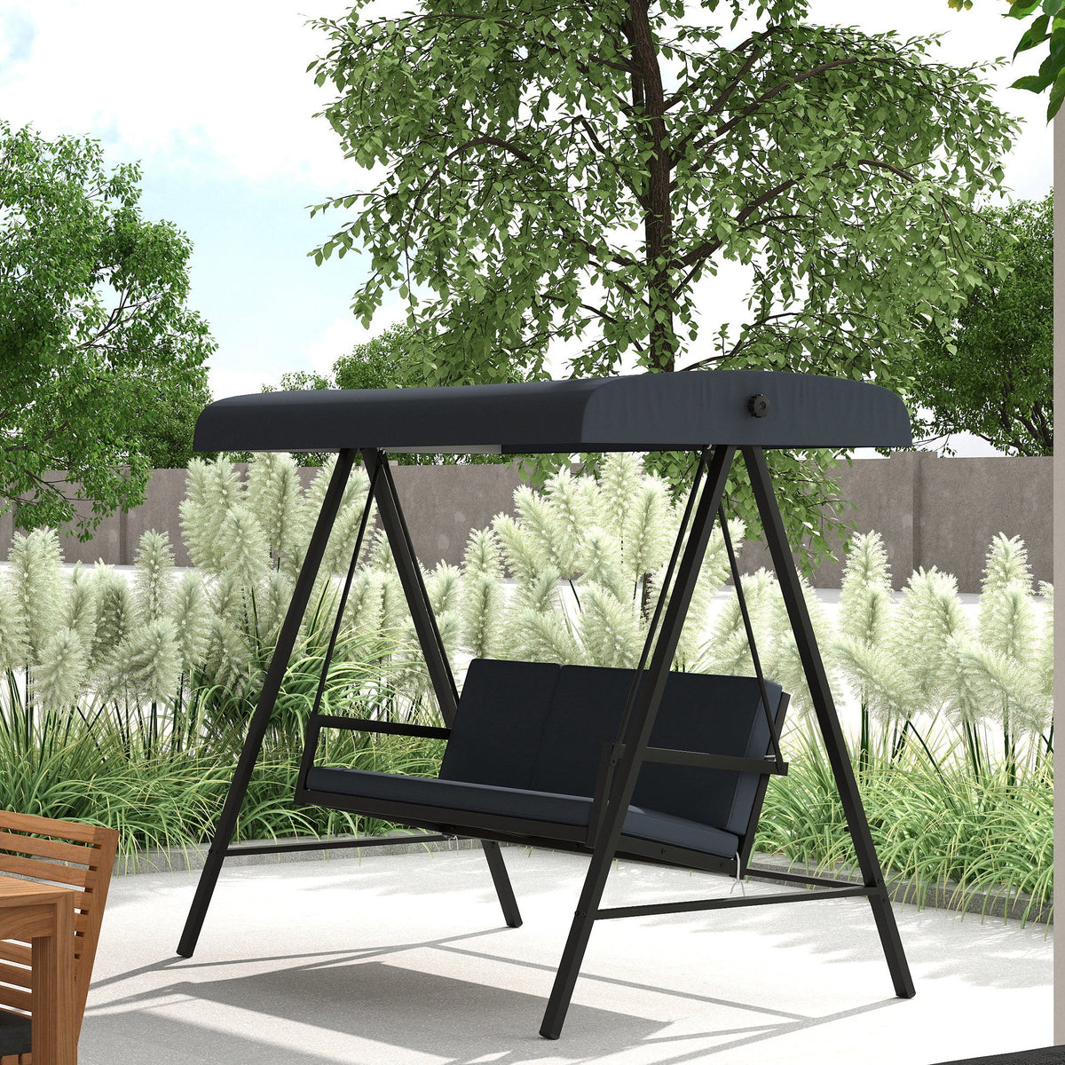 Outsunny Three-Seat Garden Swing Chair, with Adjustable Canopy - Dark Grey - product image 2