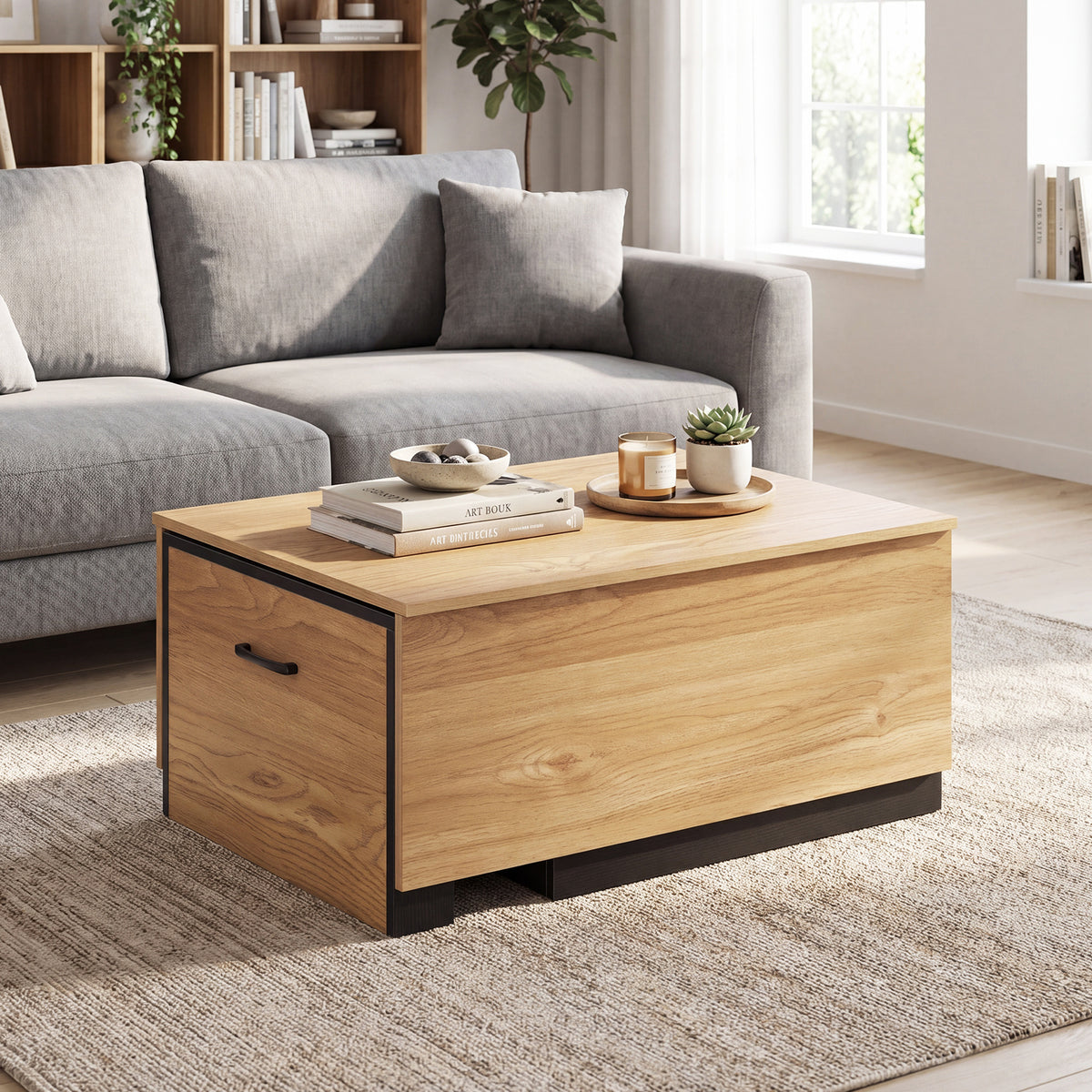 Dual-Tone Extendable Coffee Table with 2 Storage Compartments-Natural