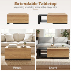 Dual-Tone Extendable Coffee Table with 2 Storage Compartments-Natural