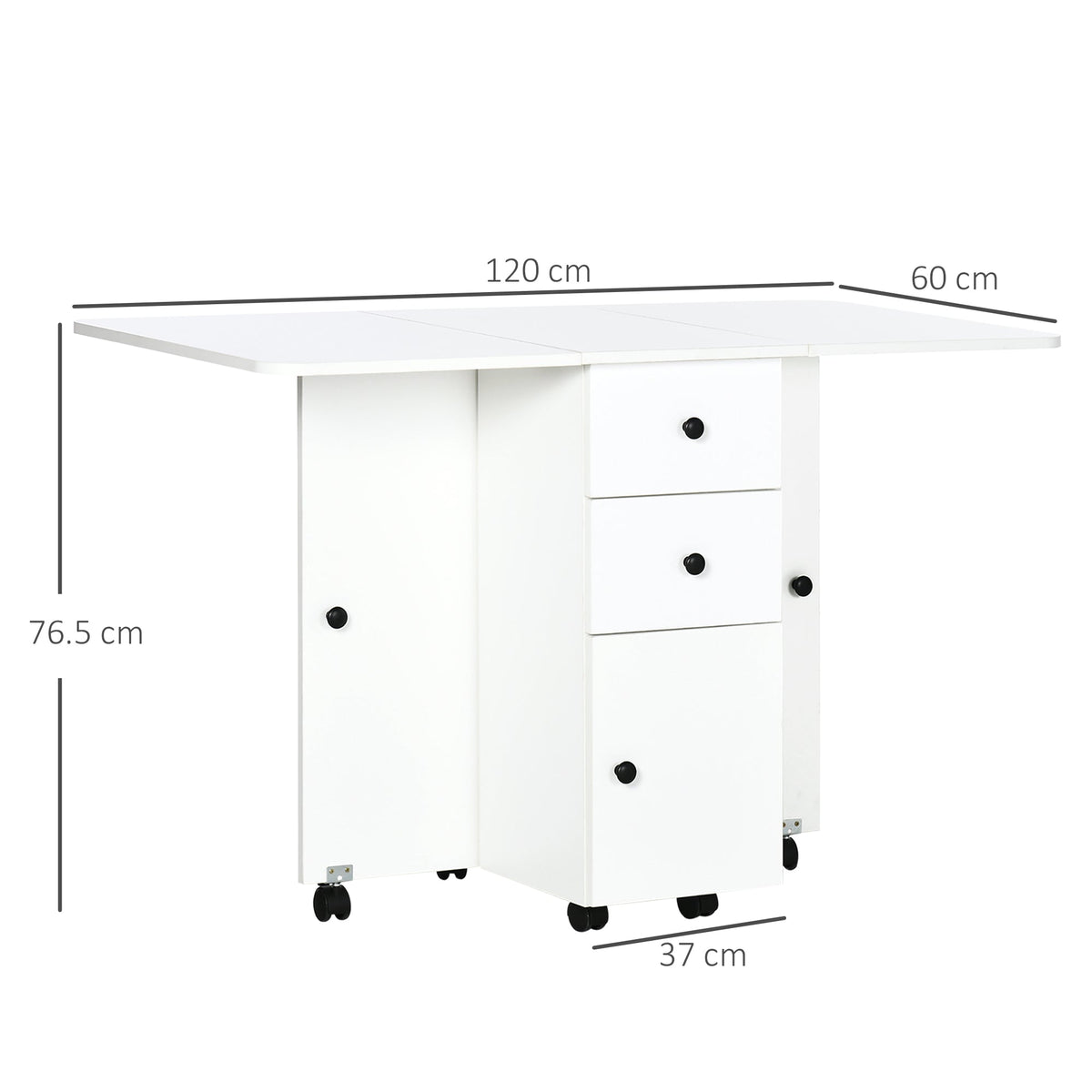 HOMCOM Multi-Storage Six-Person Drop Leaf Dining Table - White