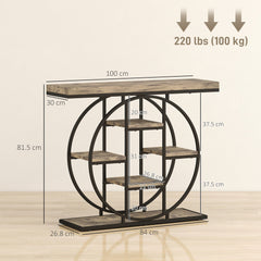 HOMCOM Industrial Console Table with Storage Shelves - Rustic Brown