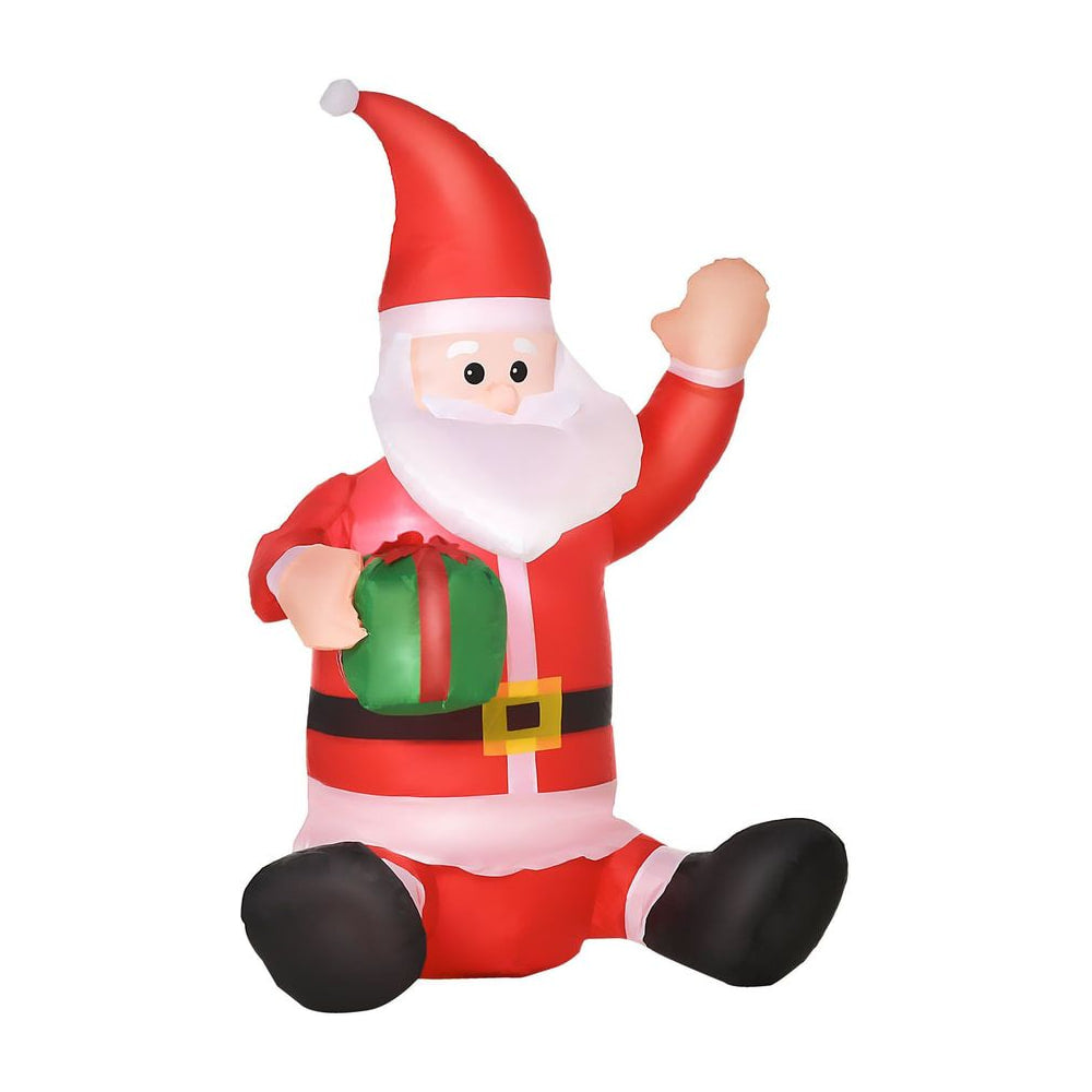 HOMCOM 4ft Inflatable Christmas Santa Claus Gift with LED Xmas Décor Holiday Outdoor Yard Decoration