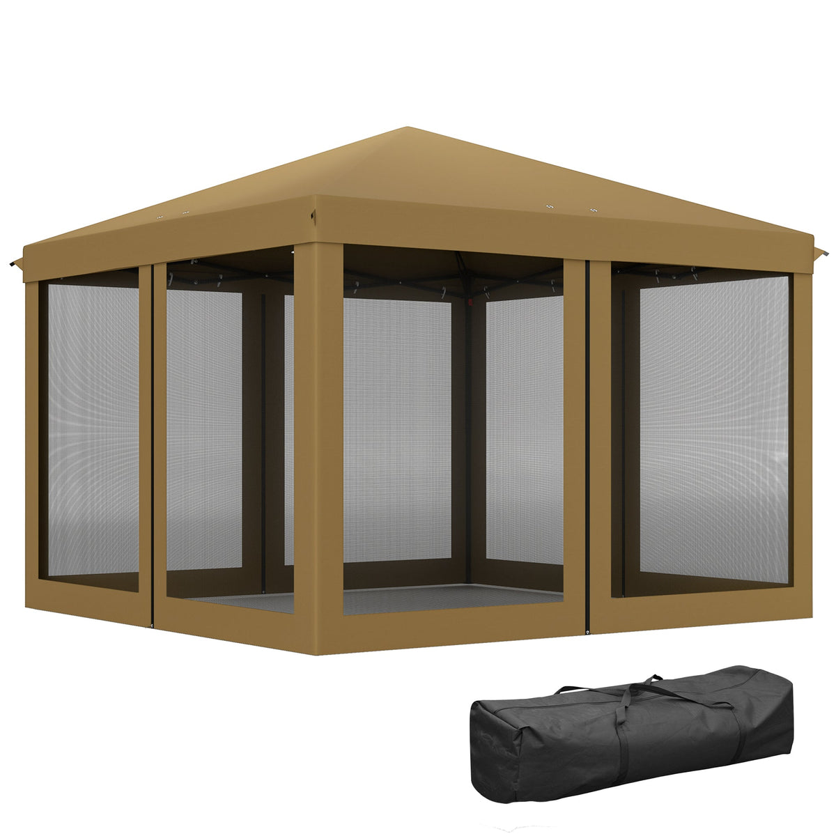 Outsunny 3 x 3Â m Pop Up Gazebo, 420D Garden Tent Canopy with Removable Mesh Sidewall Netting, Carry Bag for Garden Patio Outdoor, Khaki