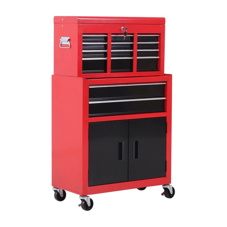 HOMCOM Tool Chest, Metal Tool Cabinet on Wheels with 6 Drawers, Pegboard, Top Chest and Roller Cabinet Combo, 61.6 x 33 x