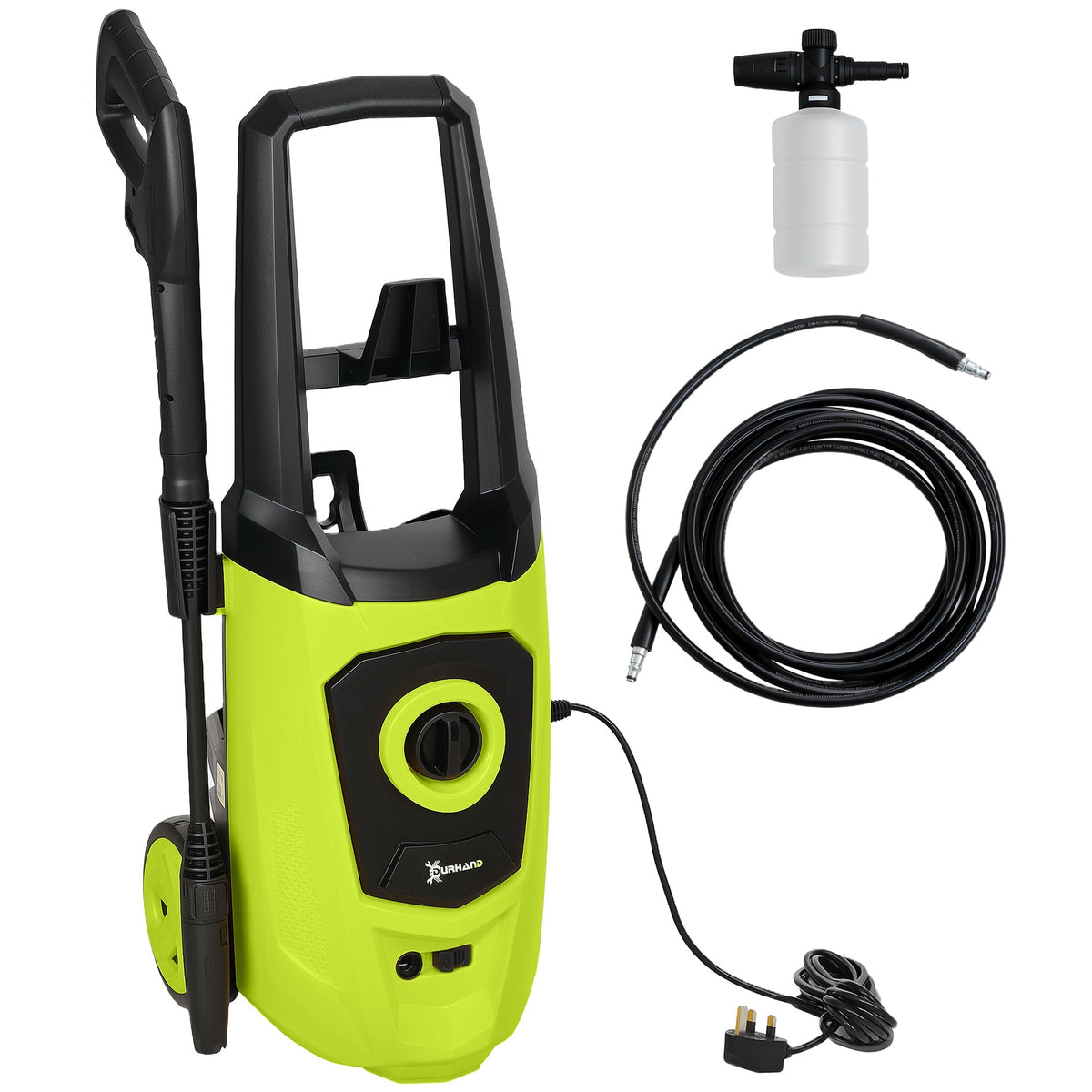 DURHAND 1800W High Pressure Washer, 150 Bar Pressure, 510 L/h Flow, High-Performance Portable Power Jet Wash Cleaner Green
